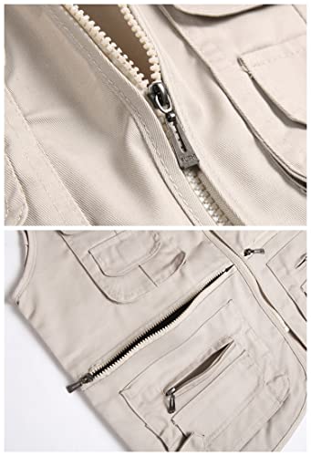 Men’s Fishing Vest Summer Outdoor Work Safari Travel Photo Vest with Multi Pockets - color: Beige, size: Small
