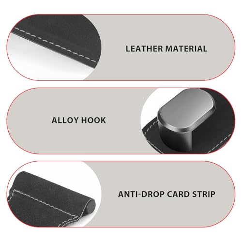 Adorila Car Glove Box Hooks (2 Pack) - Vegan Leather Dual-Hook Passenger Seat Purse Hanger, No-Adhesive Dashboard Organizer (Grey)