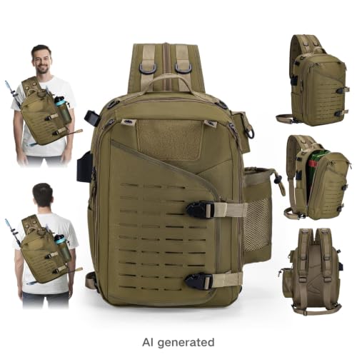Goture Khaki Tackle Bag with Trays Rod Holder 900D Durable Fishing Tackle Storage Bag for Kayak, Shore Fishing - color: Khaki, style: 900d Water-resistant Oxford Backpack + (3)3600 Trays
