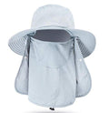 Fishing Hat for Men & Women, Outdoor UV Sun Protection Wide Brim Hat with Face Cover & Neck Flap - color: Grey