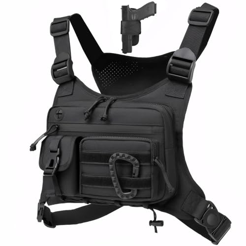 Muserise Outdoor Chest Bag For Men and Women, Tactical Vest For Running, Cycling, EDC Chest Pack Rig For Sports and Workouts - color: Black