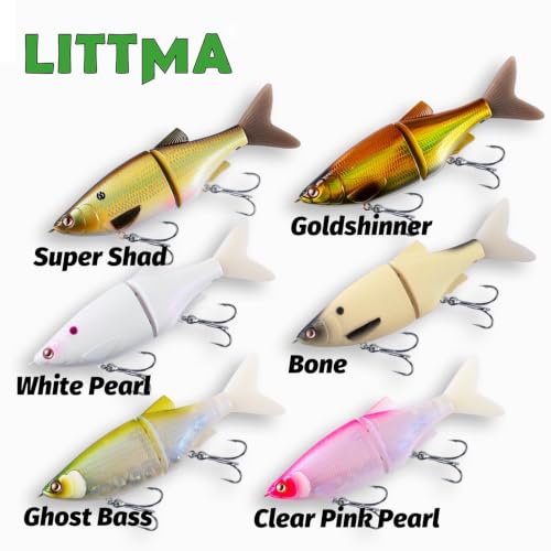 LITTMA Shiner Glide Slow Sinking Glide Baits, Subtle S-Curve Action Jointed Swimbait - Midwest, South Lakes, Rivers, Freshwater Lure for Bass, Trout, Pike - color: Super Shad