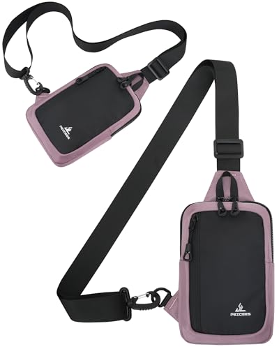 Peicees Small Crossbody Sling Bag Chest Bag Dual Pocket Water Resistant Fanny Pack Running Phone Holder for Men Women Workout Travelling, Pink - color: Pink