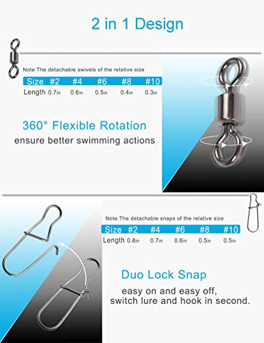Fishing Swivels Snaps Set, Rolling Bearing Swivel with Duo Lock Snap Connector for Saltwater Freshwater Fishing