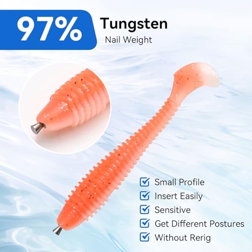 12/20pcs Tungsten Nail Weights for Neko Wacky Rig Fishing, Insert Pencil Worm Sinkers for Bass Fishing - size: 1/16oz (12pcs)