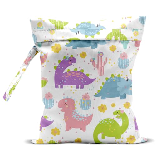 Wet Dry Bags for Diaper Waterproof Swimsuit Washable Reusable Bag for Diapers Dirty Yoga Gym Beach Clothes Plant Gifts for Friend Men Women 12.5x10.2 Inches - color: Dinosaur2