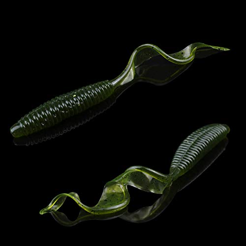 RUNCL Anchor Box - Paddle Tail Swimbaits, Soft Jerk Baits, 20/40/50/60pcs Soft Fishing Lures, Curved Tail Grubs - 3D Lifelike Eyes, Split/Boot/Curved/Straight/Thin Tail - 1/2/3/4/5in, Proven Colors - color: X - Curved Tail Grubs (4in, 40pcs)
