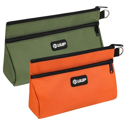12 10" Small Tool Pouch 2 Pack, Zipper Tool Bag 2 Compartments, Utility Hand Bag with D-Ring, Toolbox Organization, Screwdriver Dril Storage Tool Box, Mechanic Men Dad Gifts, Orange/Green - color: Wedge-Orange/Green 2Pack, size: 12"x7"&10" x 6"