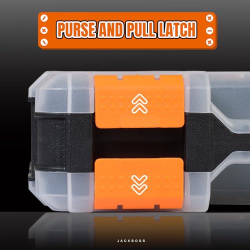 Jack Boss Tool Box with Transparent Lid, Double Side 34-Compartments Organizer Box with Removable Dividers for Hardware, Screws, Bolts, Nails, Beads, Jewelry and Fishing Accessories, Orange, 1 Pack - color: Orange, size: 1 PACK
