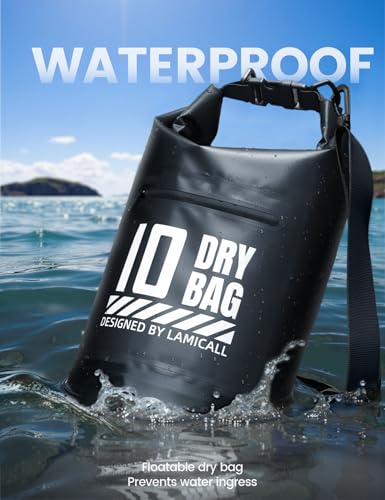 Lamicall Waterproof Dry Bag with Phone Pouch - 5L/10L/20L/30L/40L Floating Roll Top Backpack for Kayaking Boating Beach Camping Fishing - Heavy Duty 500D PVC Marine Dry Sack for Men, Women, Black 40L - color: Black, size: 40L