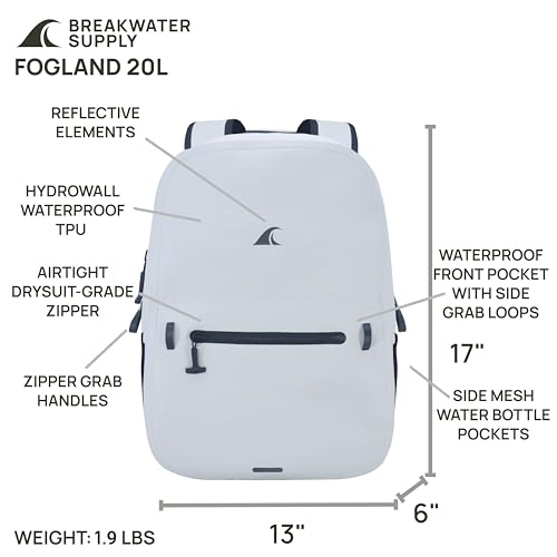 Breakwater Supply™ Fogland Waterproof IP68 Submersible Backpack | Laptop Sleeve, Side Pockets, Airtight Zippers for Outdoors, Travel, Kayaking, Hiking, Daypack, Unisex TPU Dry Bag (Fog White, 20L) - color: Fog White, size: 20L