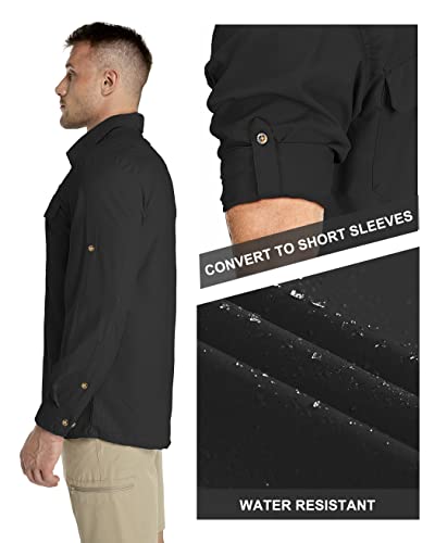 33,000ft Men's Long Sleeve Sun Protection Shirt UPF 50+ UV Quick Dry Cooling Fishing Shirts for Travel Safari Camping Hiking - color: Black, size: Medium
