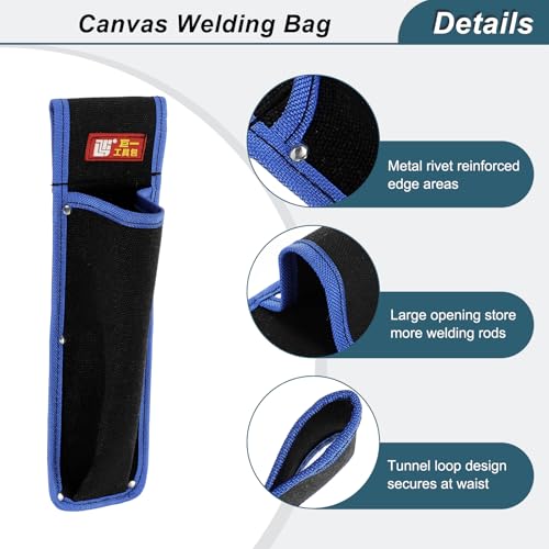 HARFINGTON 2pcs Welding Rod Pouch 14.57" x 3.94" x 10.24" Canvas Welding Rod Bag Leather Electrode Holder with Waist Belt Rivet Reinforcement for Storage Welding Tools, Black Blue - size: 14.57" x 3.94" x 10.24"