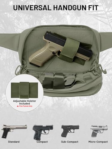 Tactical Sling Bag, Fanny Pack,2in1,CCW & EDC Shoulder Bag with MOLLE & Pistol Holster - 1000D Adjustable Strap for Outdoor Carry Men & Women - color: Green