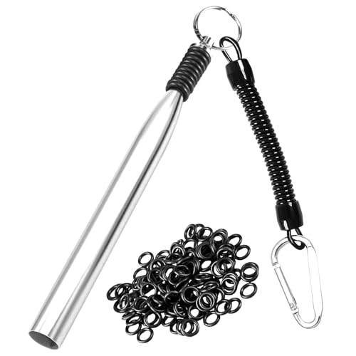 Wacky Rigging Tool, Fishing Bait Rigs, Wacky Rig Ring Tool with 70PCS Worm O-Rings, Wacky Worm Kit for Senko Neko Finesse Stick Soft Baits - color: Silver+a fishing lanyard