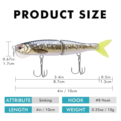 TRUSCEND Swimmax Easy Catch Fishing Lures with BKK Hooks, Wiggling, Vibrating, Rattling and Gurgling for More Bites, Heavy-Duty Dyneema Fiber Jointed Swimbaits for Bass, Trout, Crappie, Walleye, Pike - color: C-4",0.35oz