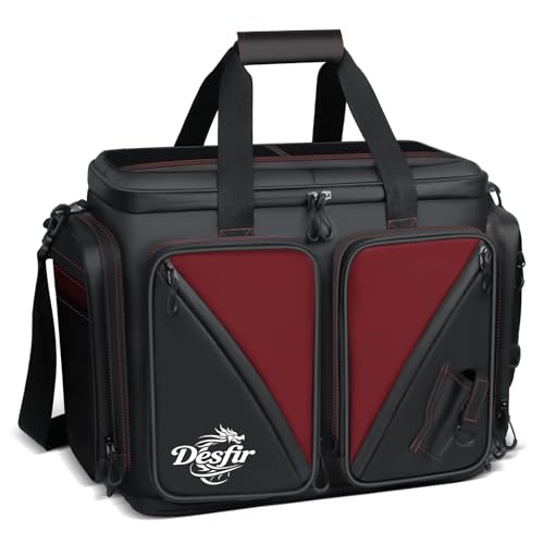 Handor Waterproof Fishing Tackle Bag, Large Saltwater Resistant Storage, 1000D PVC Material, Holds 3600 3700 Trays (Black and Red, Medium Bag) - color: Black and Red, size: Medium Bag