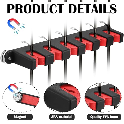 Seenelling 2 Pcs Magnetic Fishing Rod Holder for Car Fishing Pole Rack Vertical Rod Storage Holders for Truck Bed Boat Wall Garage Door - color: Red, size: 6 Rods