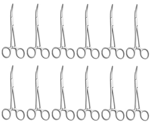 12-Pack Mosquito Hemostat Locking Forceps, 6 Curved & 6 Straight, Stainless Steel, 5-Inch