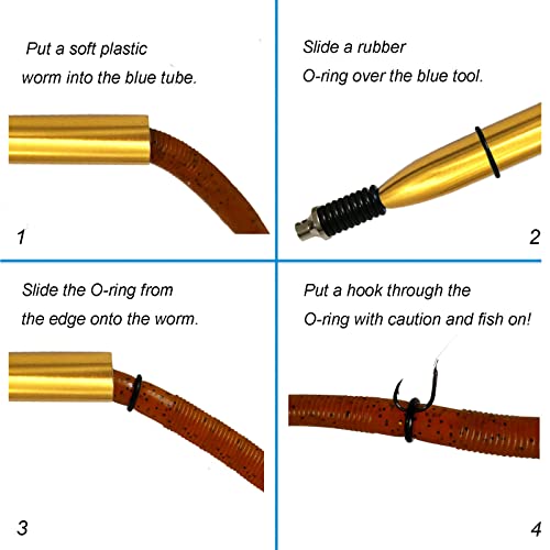 Wacky Rigging Tool, Fishing Bait Rigs, Wacky Rig Ring Tool with 70PCS Worm O-Rings, Wacky Worm Kit for Senko Neko Finesse Stick Soft Baits - color: Gold+a fishing lanyard