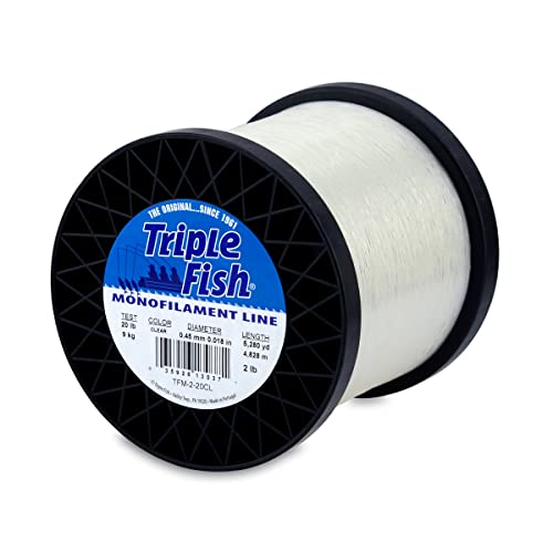 Triple Fish Monofilament Fishing Line - Strong Clear Pink Camo Color for Trolling, Bottom Fishing, Casting Main Line Catfish, Bass - color: Clear, style: 20 Lb Test / 2 Lb Spool
