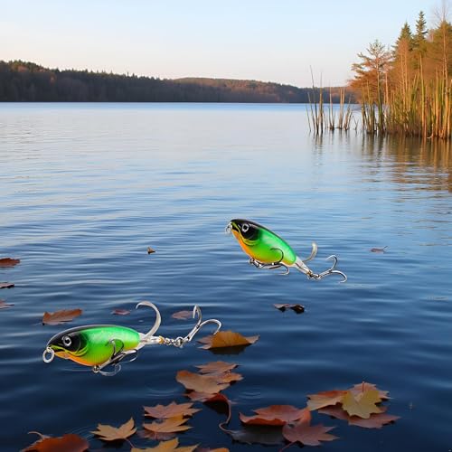 Topwater Fishing Lures Bass with Floating Tractor Rotating Tail Barb Treble Hooks Artificial Hard Bait Swimbait Lures Surface Crankbait for Bass Trout Walleye Pike Musky Fishing Topwater