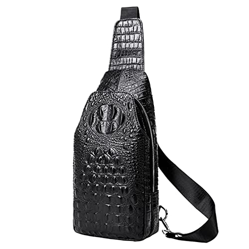 Hebetag Leather Sling Bag Crossbody Backpack for Men Travel Outdoor Office Work Camping Hunting Hiking Shoulder Chest Pack Casual Daypack, Black - color: #15black