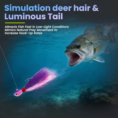Bucktail Jigs Saltwater 3Pcs/5Pcs Fish Hair Jig Lure Hooks,Fishing Hair Swimbait Jig Head Deer Hair Jig Surf Fishing for Walleye Striper - color: yellow green, size: 1/2oz_3pcs
