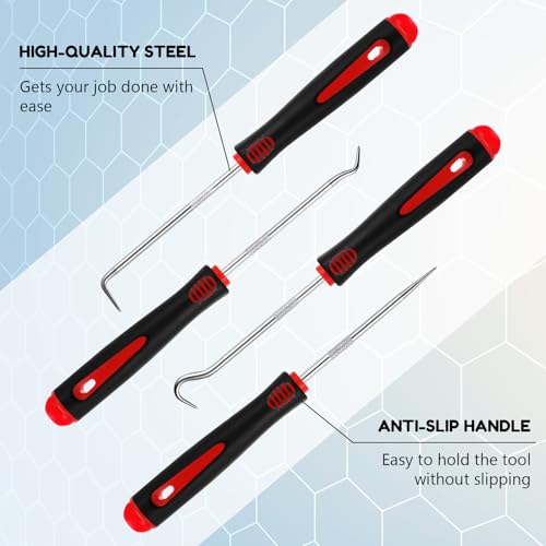 WILLBOND 4 Pcs Pick and Hook Set Precision Automotive Mechanic Picks Tools Set for Car Oil Seal Hooks Puller Remover Tools(6.5 Inches,Red) - color: Red, size: 6.5 Inches