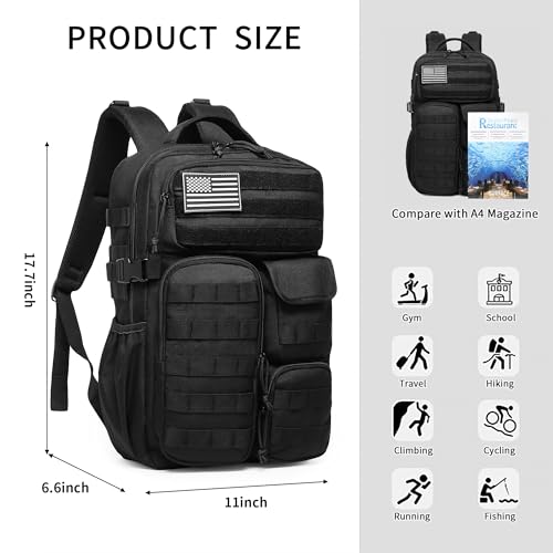 Wotony Tactical Backpack - Military waterproof backpack with multiple pockets and tactical gear for the outdoors (Black, 25L) - color: Black, size: 25L