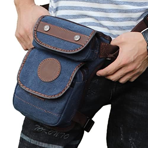 Canvas Waist Pack Drop Leg Bag for Men, Blue | Fanny Pouch, Tactical, Hiking Travel, Outdoor Climbing, Motorcycle Bike Rider Cycling - color: Blue