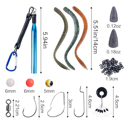 Goture 353PCS Wacky Worm Fishing Lure Kit, Bass Fishing Wacky Rig Tool Kit with Soft Plastics Lures, O-Rings, Offset Worm Hooks, Drop Shot Hooks, Beads, Sinker Weights, 3600 Tackle Box, Gifts of Men - color: A:353pcs Fishing Lures Kit
