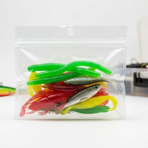 100 Pack Soft Plastic Baits Bags 6.7"x5.5" | Heavy-Duty Clear Lock Zipper Lure Packaging Bags - Leakproof Double-Sealed Zipper Storage for Soft Plastic Lures & Fishing Gear | Multiple Sizes - size: 6.7" x 5.5"