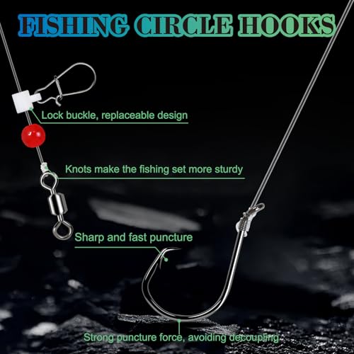 Fish Finder Rigs - 6 Pack (Size 6/0 or 8/0) with 33LB Fluorocarbon Leader - Pre-Assembled Surf Fishing Rigs with High-Carbon Steel Hooks & Oversized Float for Saltwater Ocean Fishing - size: 6/0 Double Hook-6pcs