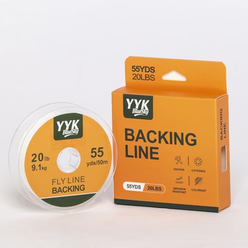 YYKBlueSky 8 Strand Dacron Fly Line Backing, 55 Yards, 20/30 LBS Optional, Abrasion Resistant & Colorfast, 5 Colors Available for Fly Fishing - color: White, size: 20LBS