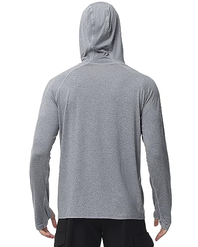 Roadbox Mens UPF 50+ Fishing Shirts, Long Sleeve UV Sun Hoodie, Hiking Running Swim Athletic Workout Shirt - color: A02-gray, size: X-Large