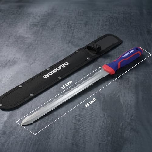 WORKPRO 11-Inch Insulation Knife, Stainless Steel Blade Insulation Cutter, Double Side Serrated Sharp Duct Knife for Heat Material Foam, RockWool, Styrofoam, Sod Cutter Garden Knife for Lawn Repair - size: 11 Inch