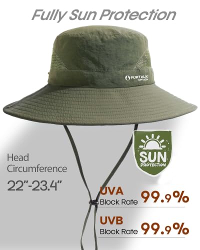 FURTALK Mens Bucket Sun Hat UPF 80+ Wide Brim Hiking Fishing Beach Outdoor Hats - color: Green