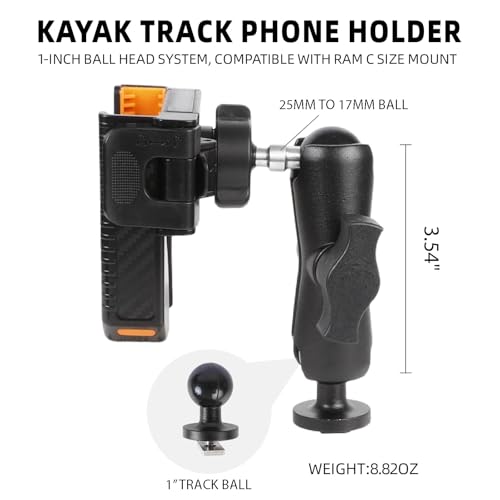 xik Kayak Phone Holder Mount with T-Bolt Track Ball, Boat Track Phone Mount Holder, [1s Lock & Release][360° Adjustable], Fits 4.7"-7.2" Smartphones - style: Medium (3.54" arm)