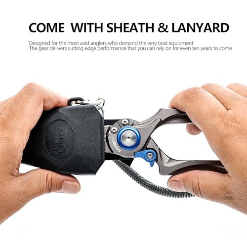 SAMSFX Fishing Pliers, Muti-Function Fly Fishing Tools, 8" Saltwater Resistant Gear Hook Remover Split Ring Tungsten Cutters, with Lanyard & Sheath - color: Blue Fishing Pliers with Hook Remover