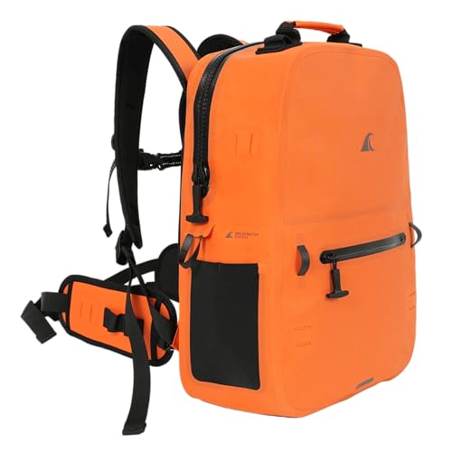 Breakwater Supply™ River Ute Waterproof IP68 Utility Backpack, Floating TPU Submersible Dry Bag with Padded Hip Belt and Airtight Zippers | 20L (River Ute 20L Safety Orange) - color: River Ute 20l Safety Orange