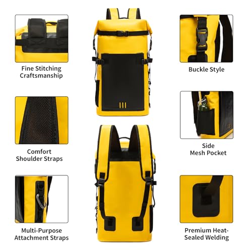 Waterproof Dry Bag,Heavy Duty Hiking Backpack Roll-Top Closure Bag for Kayaking, Hiking, Camping, Boating- Men/Women ﻿ - color: yellow