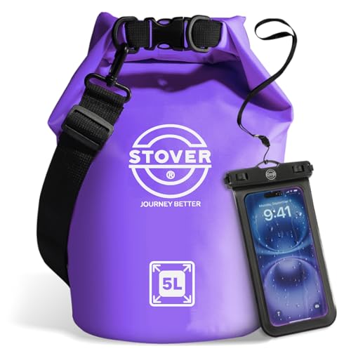 STOVER 5/10/25/30/40/55L Waterproof Dry Bag, Small Lightweight Roll Top Dry Bag Backpack w/Waterproof Phone Case, Kayaking, Travel, Hiking, Fishing, Tubing, Camping, the Beach, Men/Women (Purple) - color: 5l Purple, size: 5L
