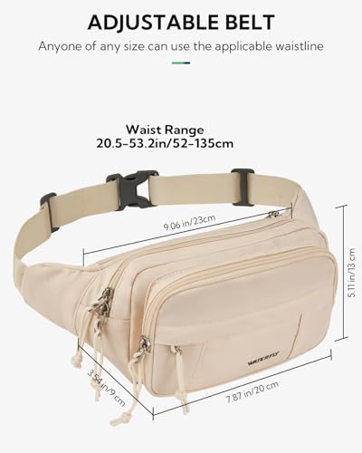 WATERFLY Fanny Pack Waist Packs: Large Crossbody Fanny Packs for Women Men with 5 Zipper Pockets Adjustable Strap Waist Bags Hip Pack for Traveling Cycling Running Hiking-White - color: White