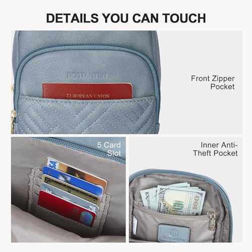BOSTANTEN Sling Bag Quilted Crossbody Bags for Women Cross Body Purse Leather Fanny Pack with Adjustable Guitar Strap - color: A-light Blue