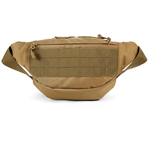 SOWHUP Tactical Fanny Pack,Military Waist Bag Pack with U.S Patch Utility Hip Belt Bumbag for Outdoor Fishing Hiking (Tan(4 Zipper Pockets)) - color: Tan(4 Zipper Pockets)