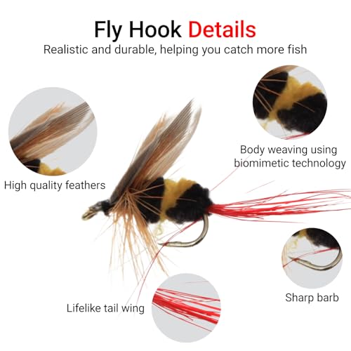 Fly Fishing Kit with Tackle Dry/Wet Fly Handcrafted Lures, Streamer for Trout, Bass, Salmon - color: 64pcs