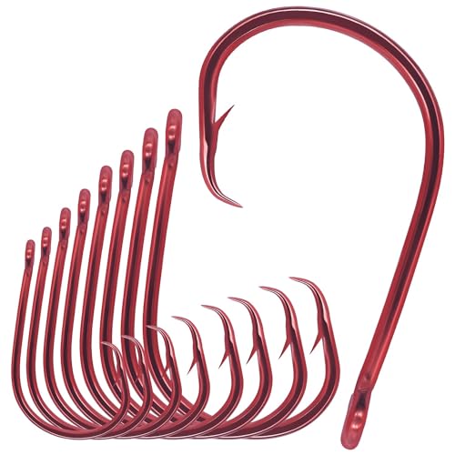 LURELINK-Inline-Circle-Hooks-Saltwater-for-Catfish-Bass-Octopus-Hooks-Fishing-Hook-Freshwater 50 Pack - color: Red, size: 8/0 50-Pack