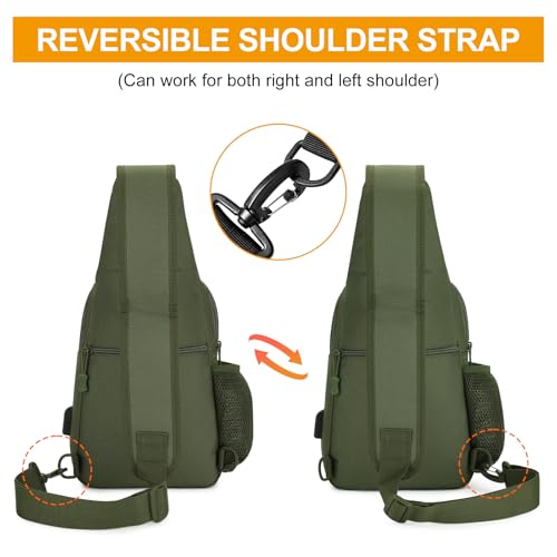HUNTVP Tactical Sling Bag Crossbody Bag for Men Women EDC Shoulder Bags Molle Sling Backpack Chest Pack for Hiking Hunting Travelling Camping (Type3-Army Green) - color: Type3-army Green