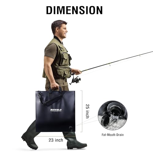 Buffalo Gear Fish Tournament Weigh in Bag for Bass Fishing, Heavy Duty Fish Bag for Caught Fish Waterproof,Leakproof,Puncture Resistant - color: Black-25×23in